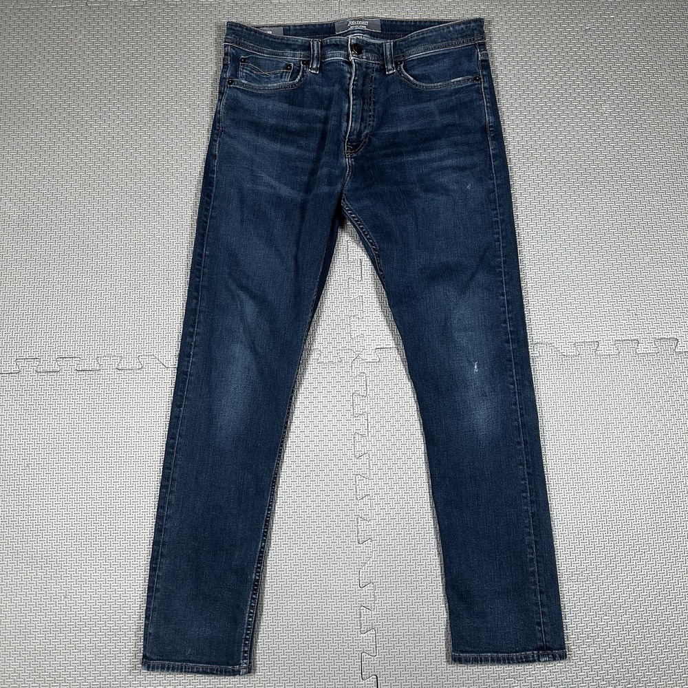 Revtown Decade Denim Taper Jeans Mens 33x28 Stretch Blue Indigo Whiskers